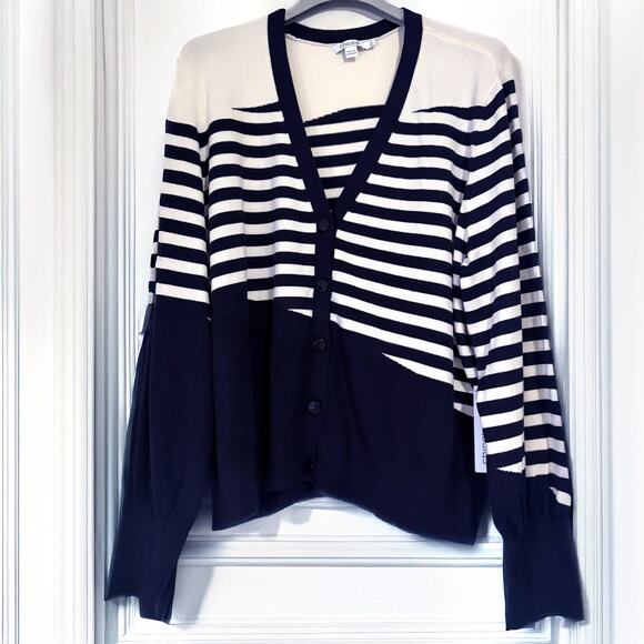 CHICO'S NWT Mixed Stripe Balloon Sleeves Knit Cardigan Sweater Size 3/XL - Picture 3 of 13